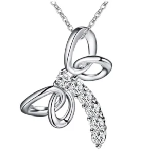Sterling Silver Plated Dragonfly Cubic Zirconia Necklace