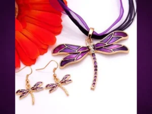 Clear Austrian Crystal Purple Enamel Dragonfly Jewelry Set