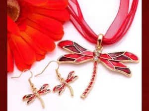 Clear Austrian Crystal Burgundy Enamel Dragonfly Jewelry Set