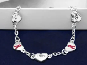 Burgundy Ribbon Silver Bracelet