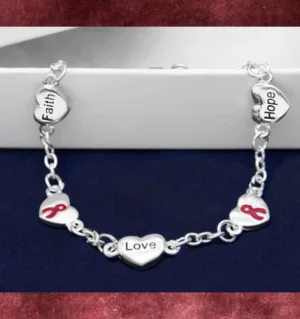 Burgundy Ribbon Silver Bracelet