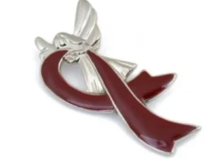 Burgundy Angel Ribbon Pin