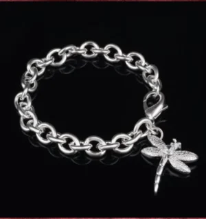 Silver Dragonfly Rhinestone Bracelet Chain