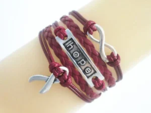 Burgundy Hope, Infinity, Awareness Ribbon Leather Braided Bracelet